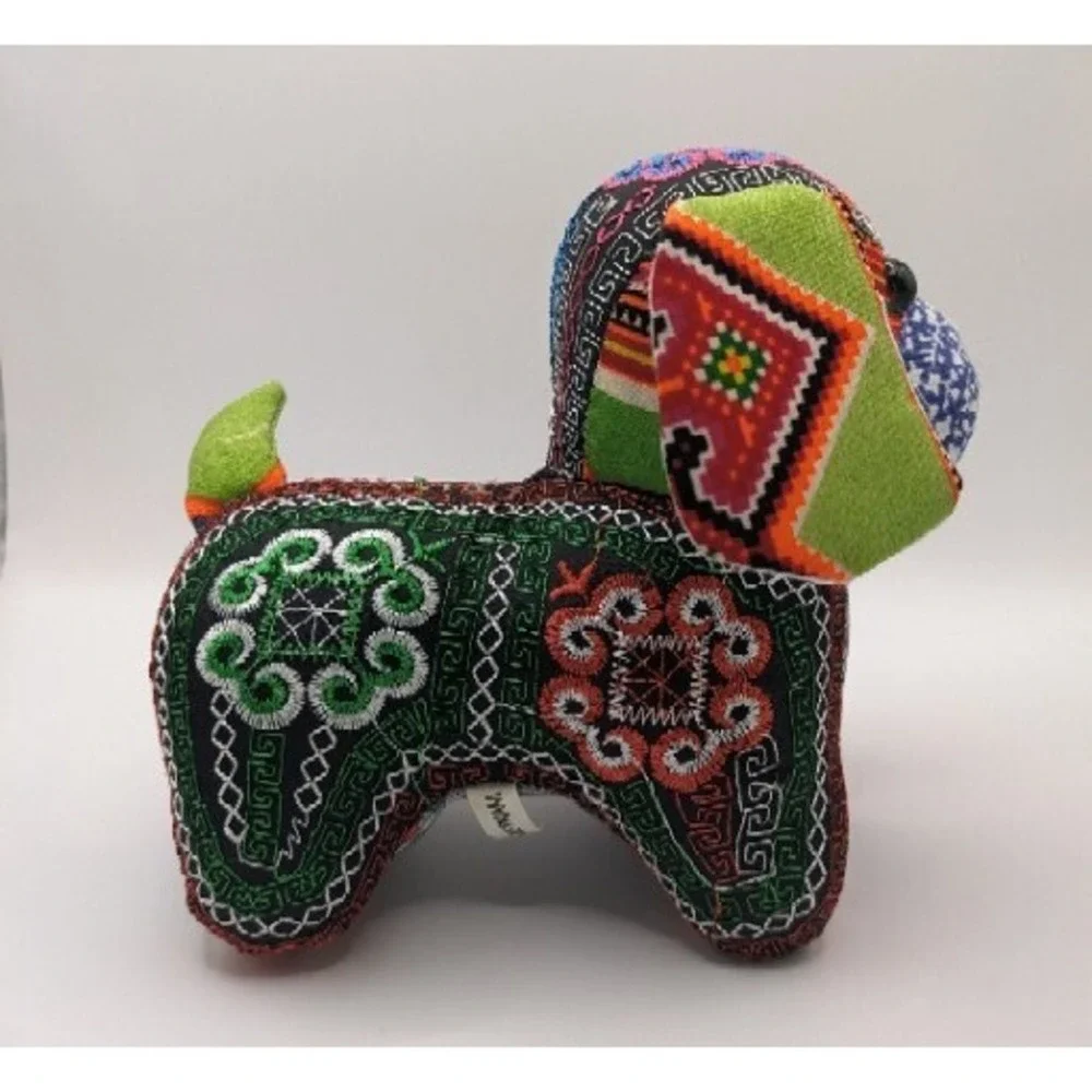 Fabric Brocade Pattern‎ Dog Made in Vietnam Bright Colors 6.5 Inch Patchwork EUC